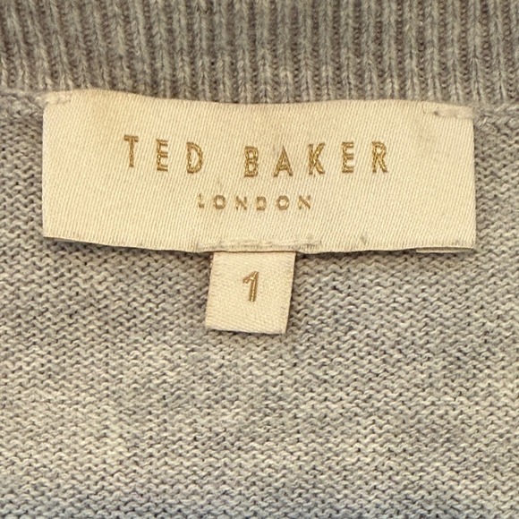 Ted Baker London Gray French Bulldog Graphic Sweater Metallic Bow Size 1 Small - Picture 5 of 6